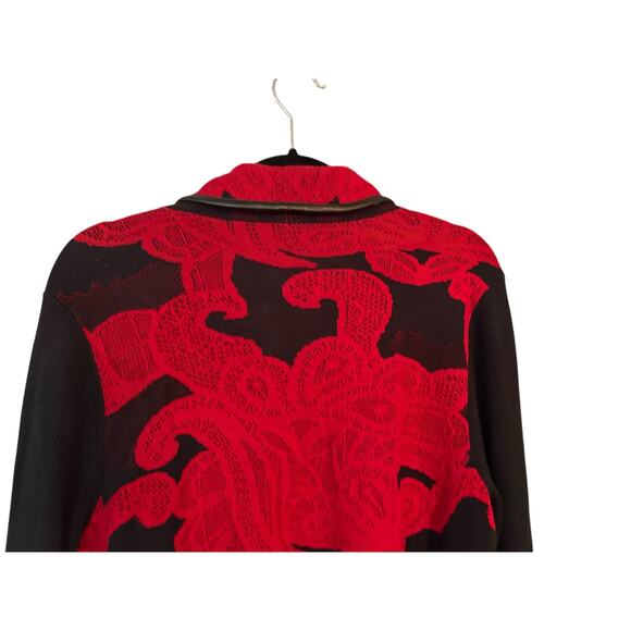 Chico's Womans Red & Black Open Cardigan Sweater Long Line Wool Cotton Knit - Picture 6 of 10